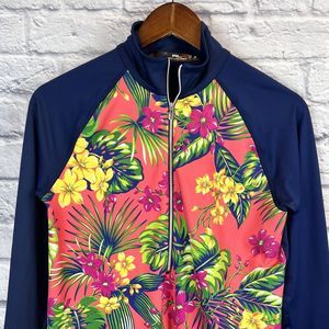RLX Ralph Lauren 1/2 Zip Tropical Floral Multicolor Pocket Pullover Run Medium‎